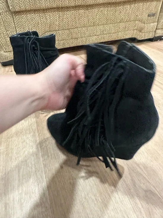 Steve Madden Black Genuine Suede Fringe Ankle Boots - Women - Picture 2 of 5